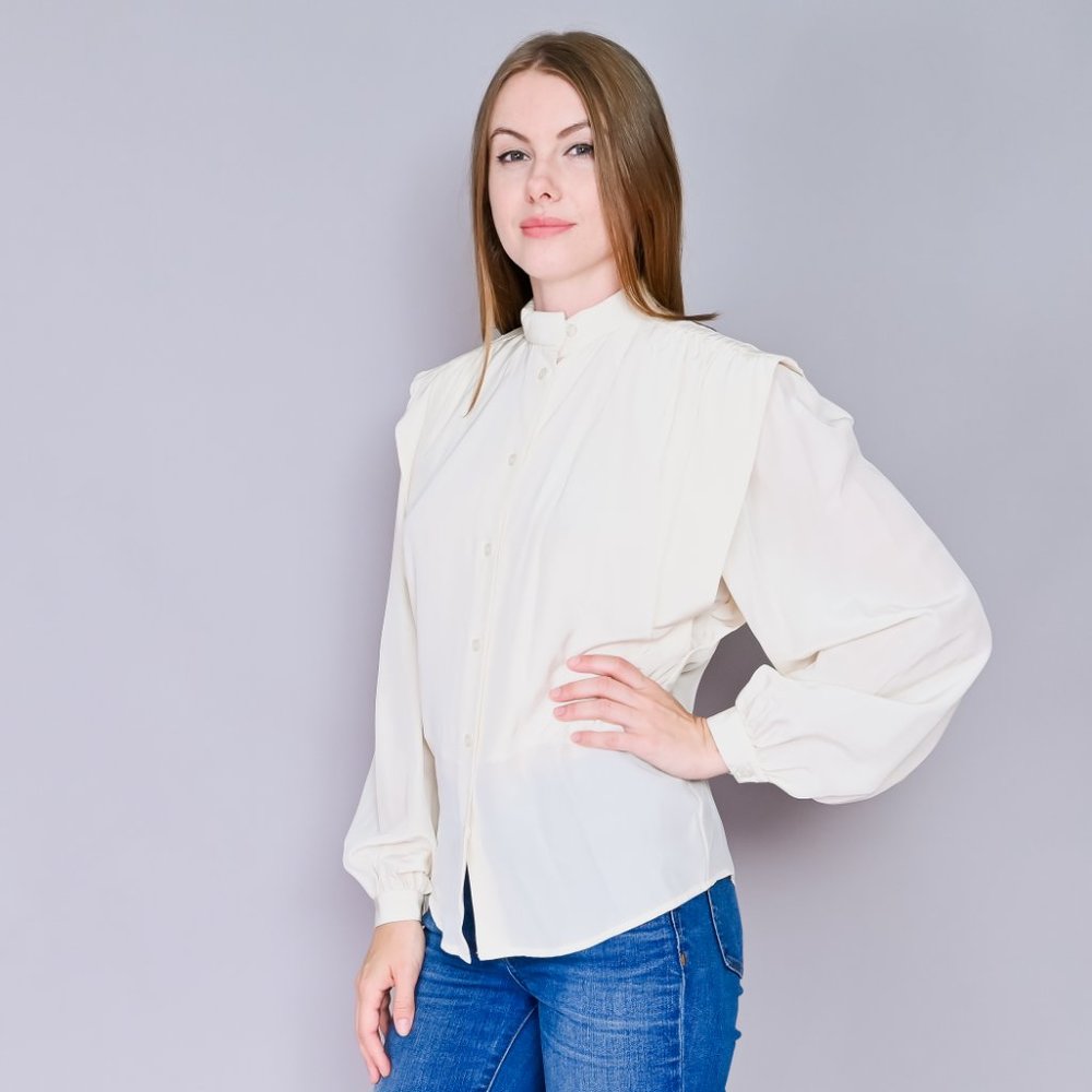 VINTAGE Levante Ivory Silk Button-Front Blouse - Picture 7 of 10
